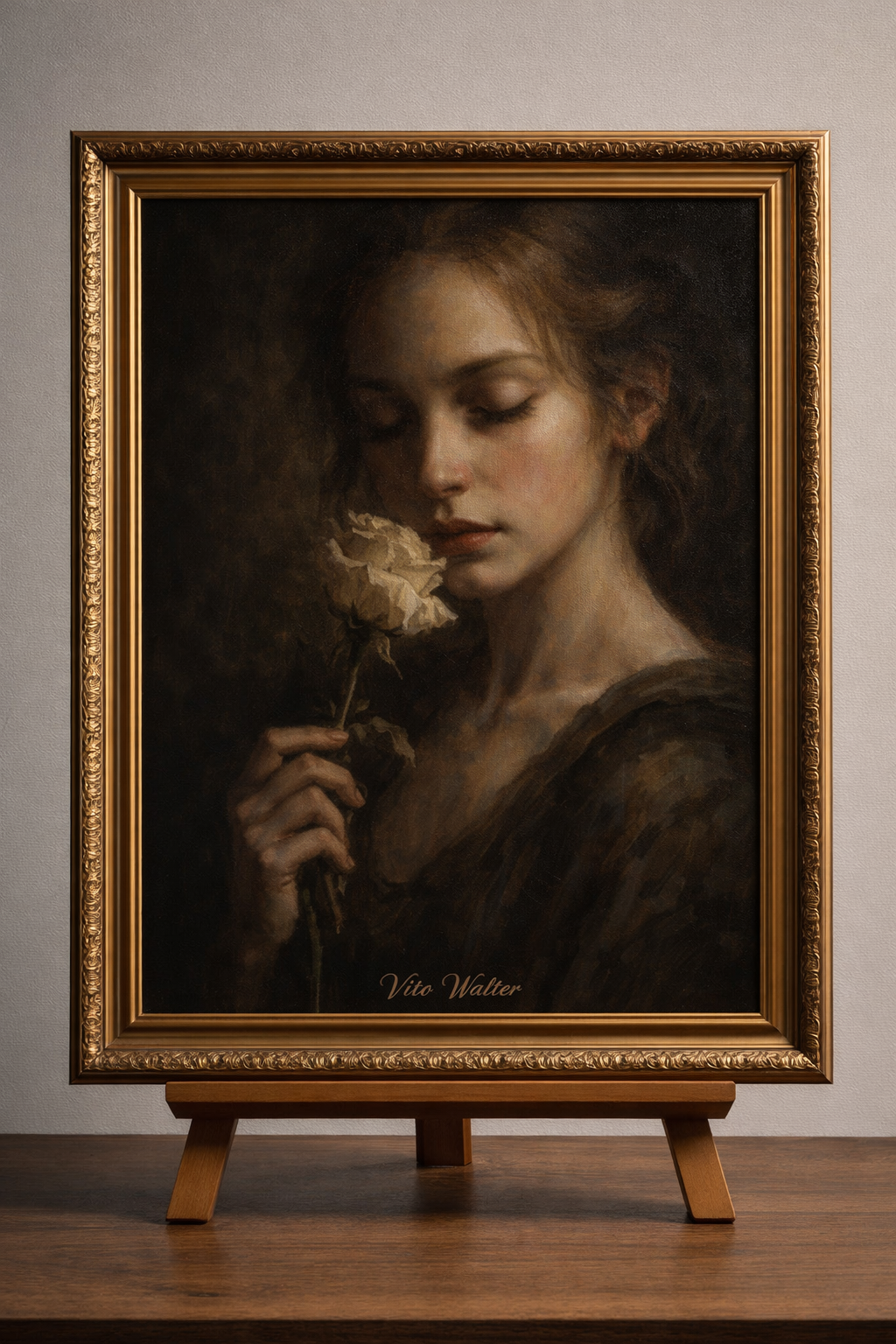 Jeune femme avec rose fanée